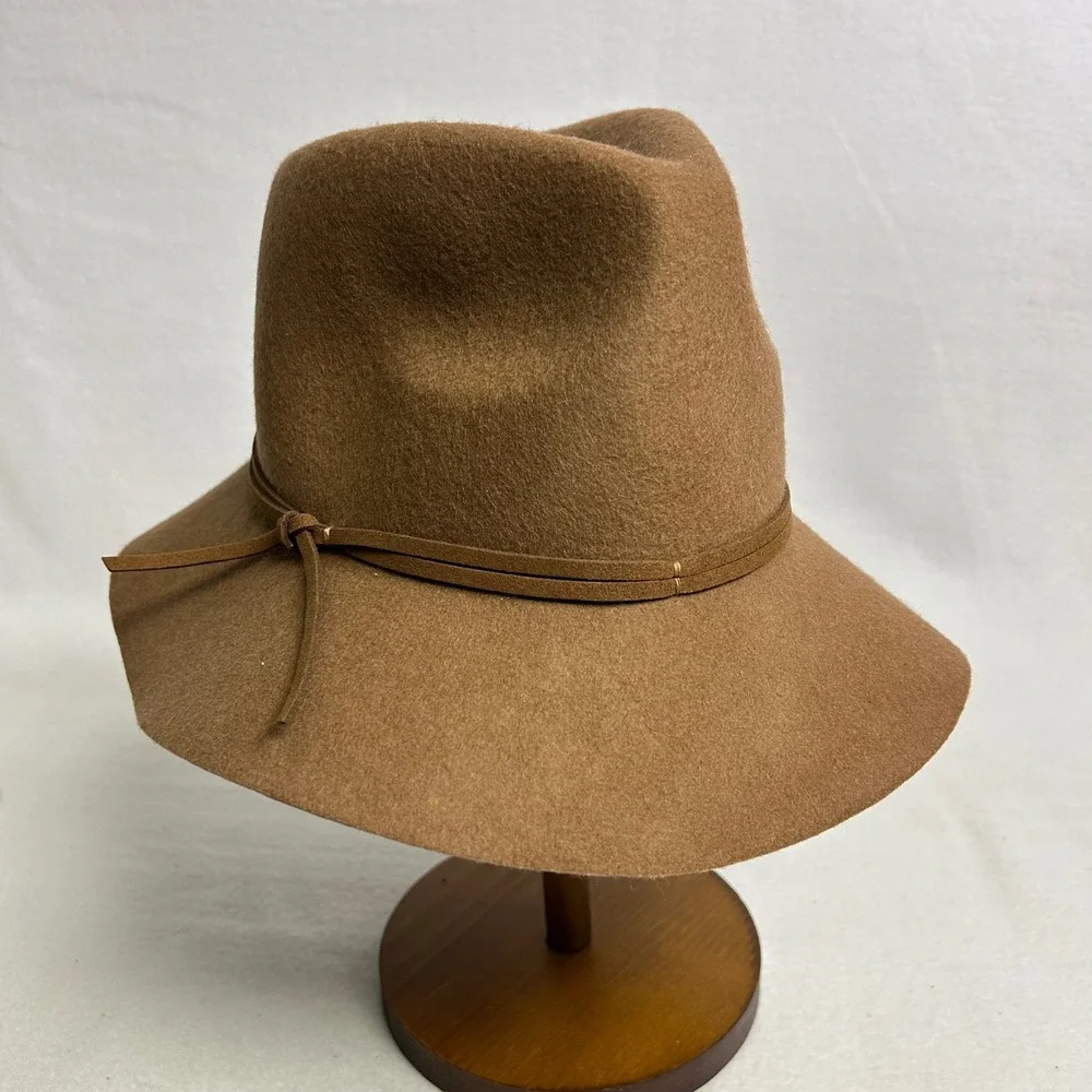Boho Western Unbranded‎ Women OS Camel Brown 100% Wool Wide Brim Fedora Hat